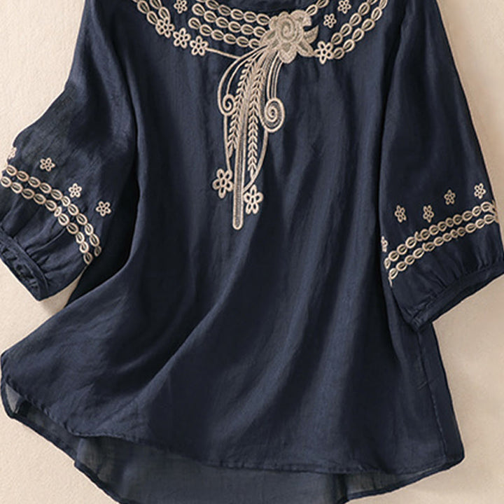 Chemise en coton et lin à manches courtes et col ras du cou pour femme Buddha Stones - image 11
