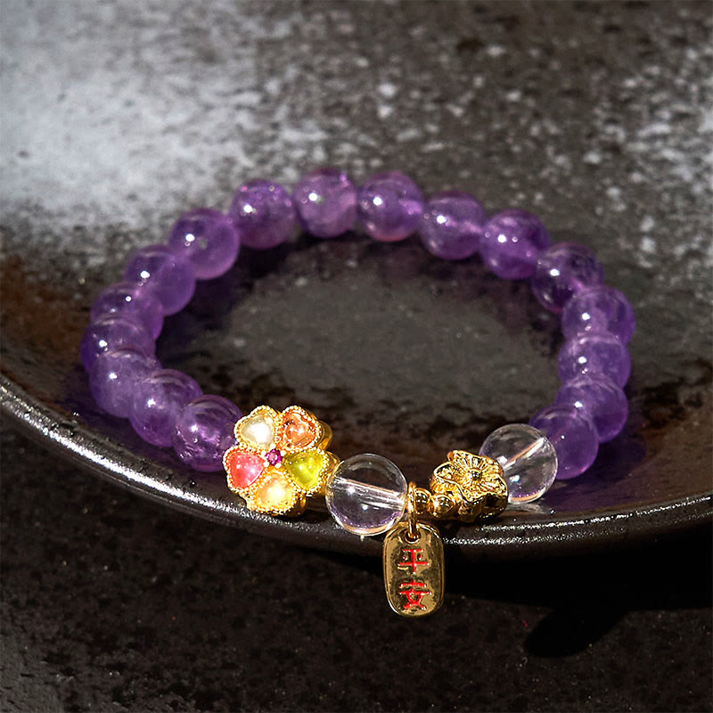 Bracelet à breloques en cristal blanc et améthyste naturelle de Buddha Stones - image 1