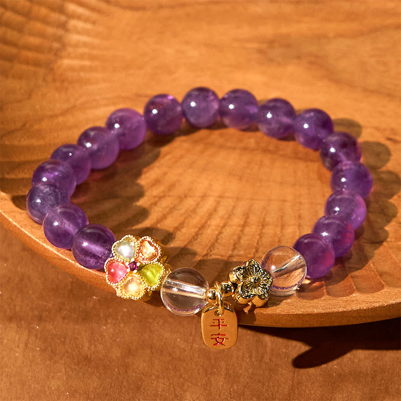 Bracelet à breloques en cristal blanc et améthyste naturelle de Buddha Stones - image 2
