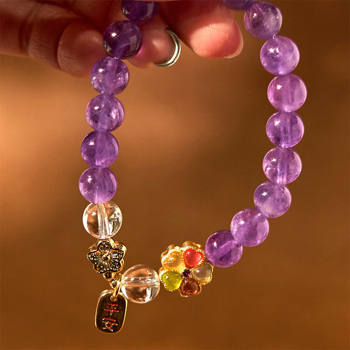 Bracelet à breloques en cristal blanc et améthyste naturelle de Buddha Stones - image 7