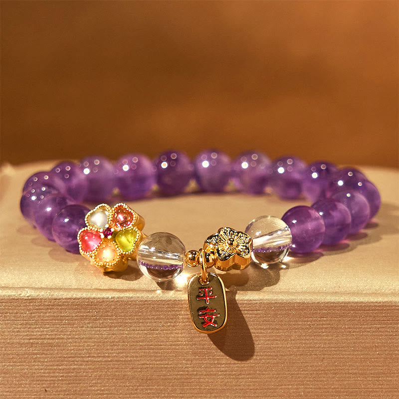 Bracelet à breloques en cristal blanc et améthyste naturelle de Buddha Stones - Améthyste (tour de poignet : 14-17 cm) - image 0