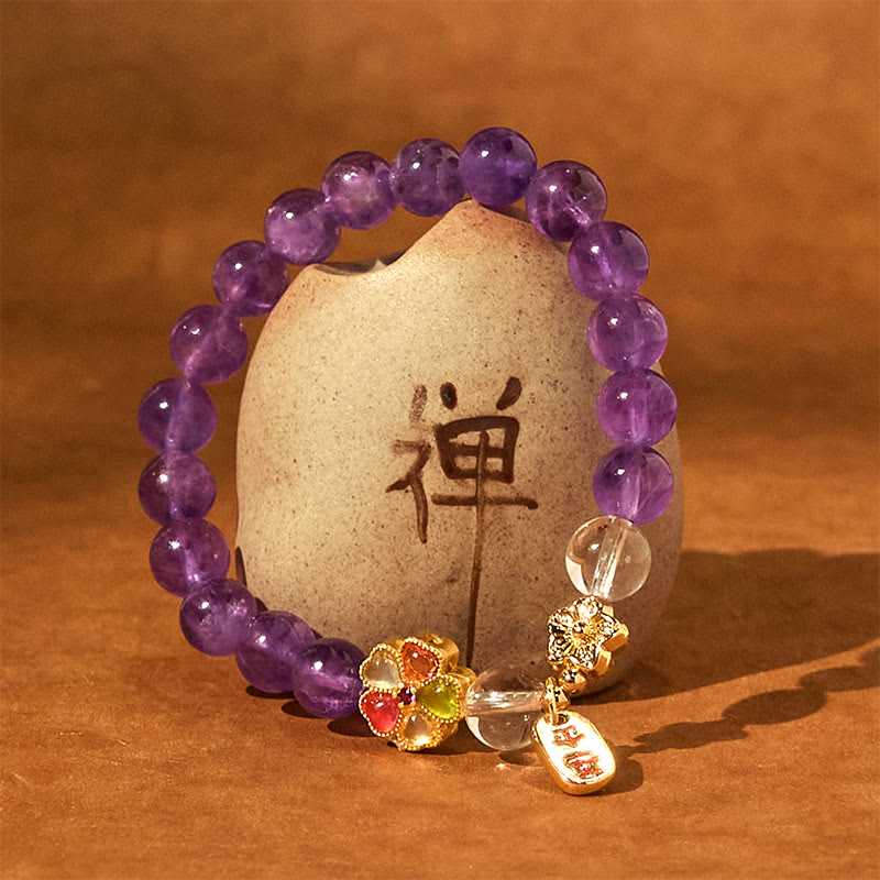 Bracelet à breloques en cristal blanc et améthyste naturelle de Buddha Stones - image 4