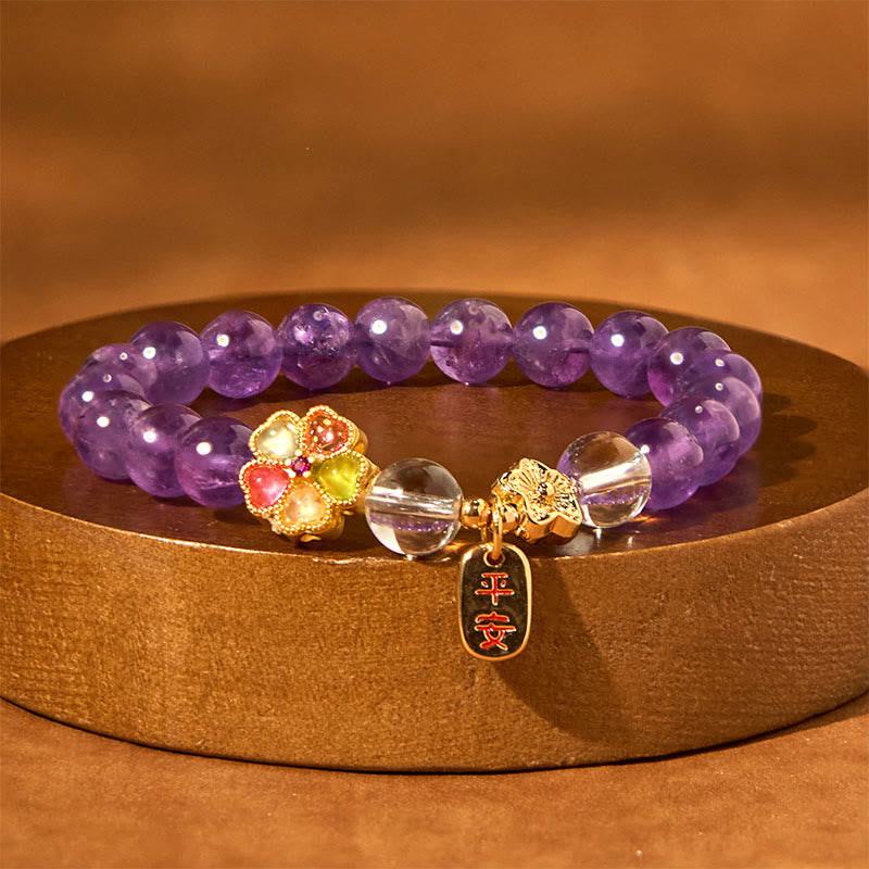 Bracelet à breloques en cristal blanc et améthyste naturelle de Buddha Stones - image 3