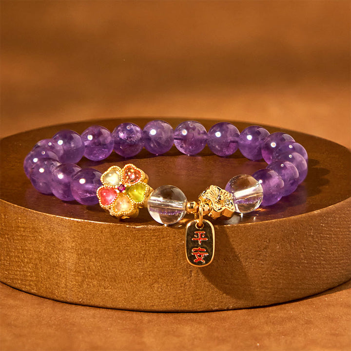 Bracelet à breloques en cristal blanc et améthyste naturelle de Buddha Stones - image 3