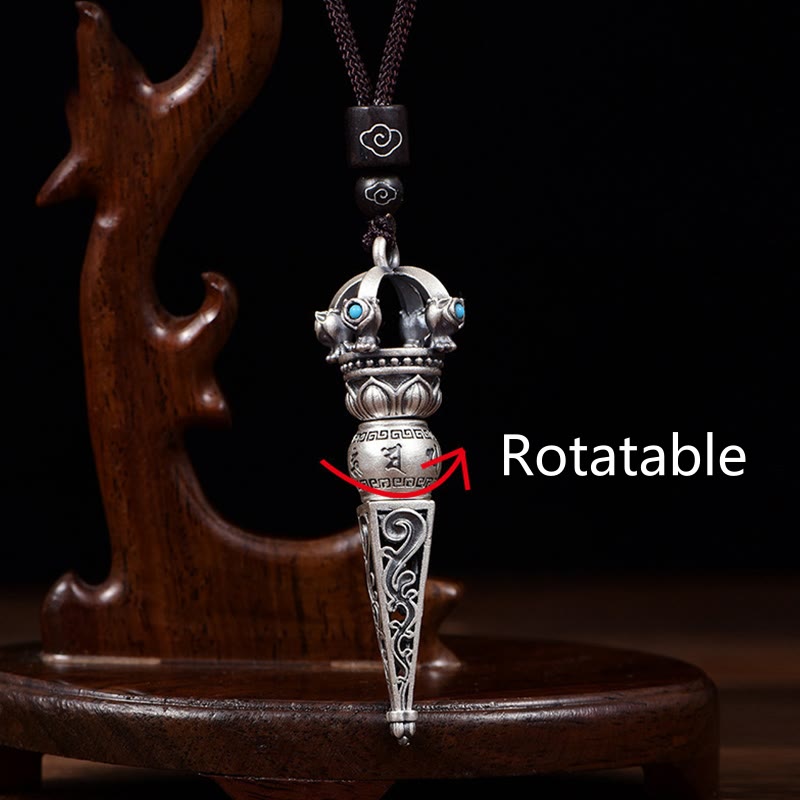 Collier pendentif rotatif en Buddha Stones tibétain Om Mani Padme Hum Dorje Vajra Design Sagesse