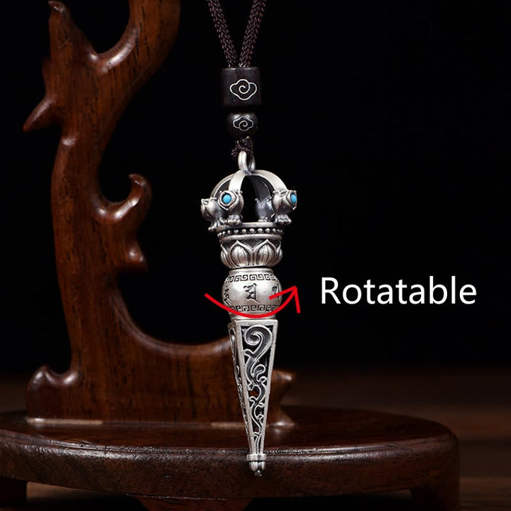 Collier pendentif rotatif en Buddha Stones tibétain Om Mani Padme Hum Dorje Vajra Design Sagesse