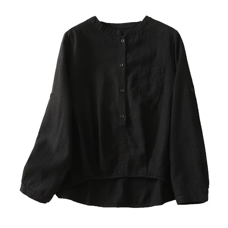 Chemise décontractée en coton et lin à manches longues et col montant pour femme Buddha Stones - image 13