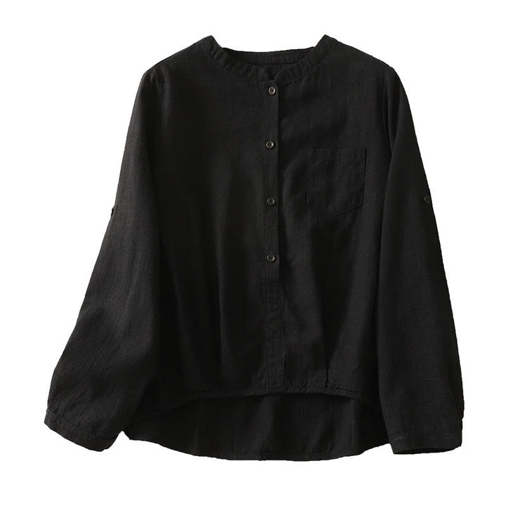 Chemise décontractée en coton et lin à manches longues et col montant pour femme Buddha Stones - image 13