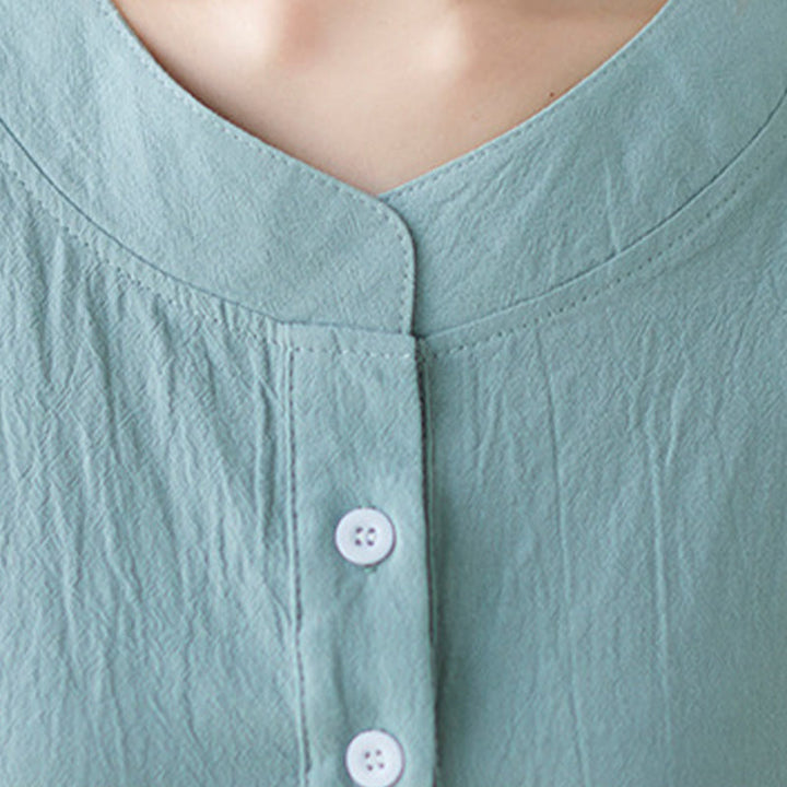 Chemise en coton et lin à manches courtes et col rond pour femme Buddha Stones - image 7