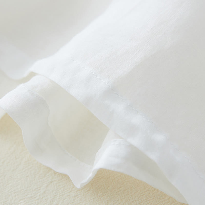 Chemise décontractée en coton et lin à manches trois-quarts pour femme avec broderies de plantes et Buddha Stones - image 12