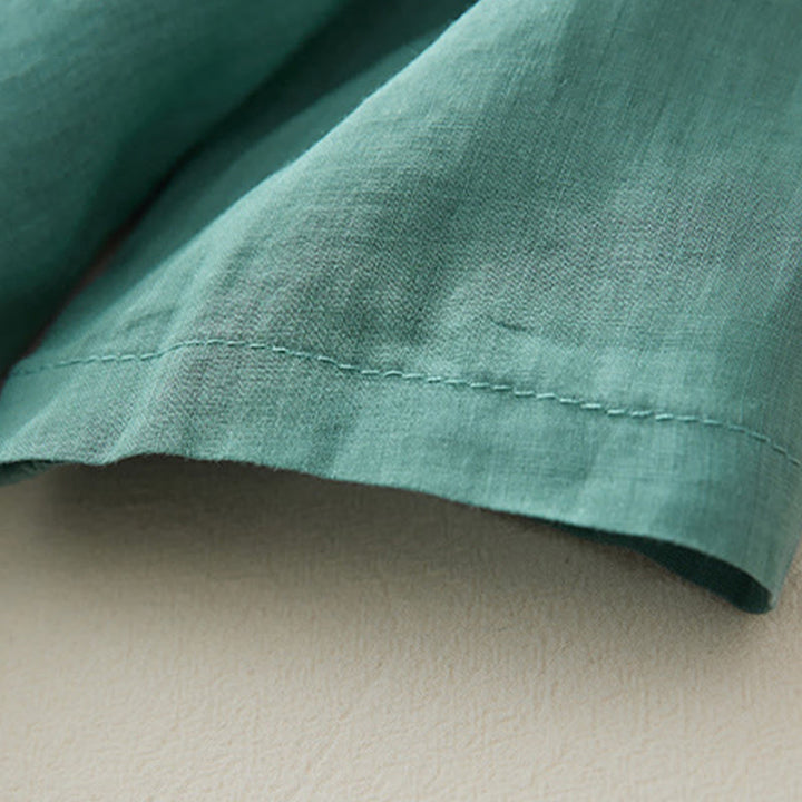 Chemise décontractée en coton et lin à manches trois-quarts pour femme avec broderies de plantes et Buddha Stones - image 25