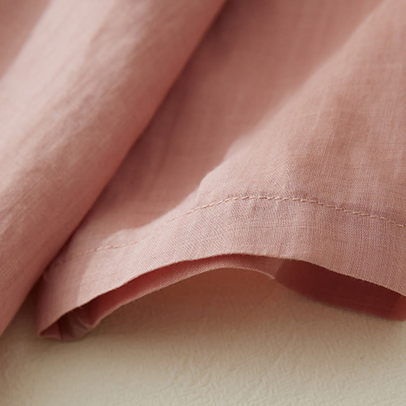 Chemise décontractée en coton et lin à manches trois-quarts pour femme avec broderies de plantes et Buddha Stones - image 6