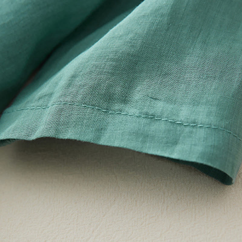 Chemise décontractée en coton et lin à manches trois-quarts pour femme avec broderies de plantes et Buddha Stones - image 26