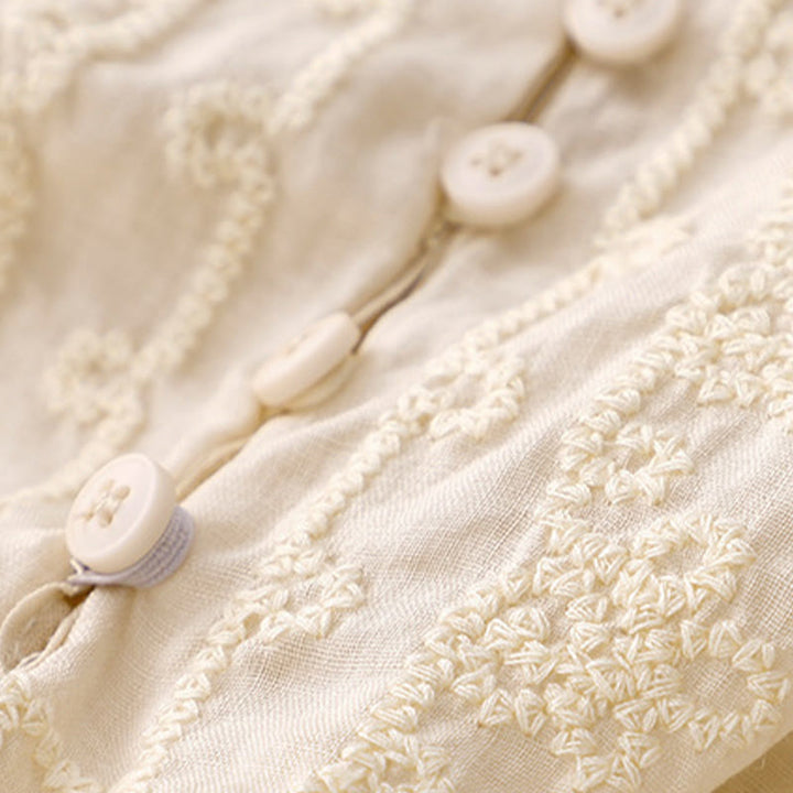 Chemise décontractée en coton et lin à manches mi-longues pour femme avec boucle en forme de grenouille et motif Buddha Stones