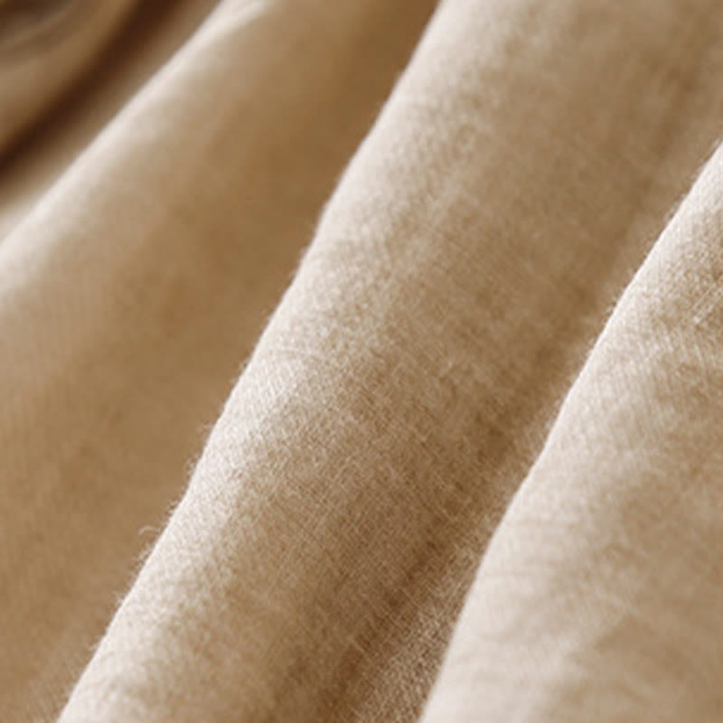 Chemise décontractée en coton et lin pour femme avec col montant et broderies de Buddha Stones
