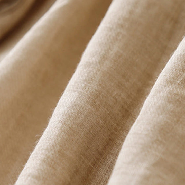 Chemise décontractée en coton et lin pour femme avec col montant et broderies de Buddha Stones