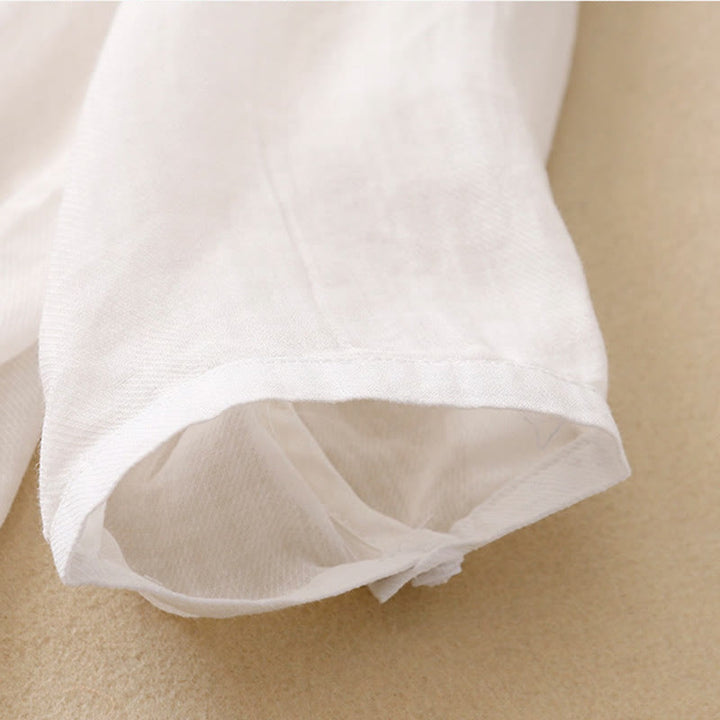 Chemise décontractée en coton et lin pour femme avec col montant et broderies de Buddha Stones