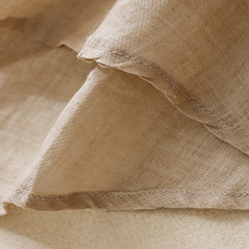 Chemise décontractée en coton et lin pour femme avec col montant et broderies de Buddha Stones
