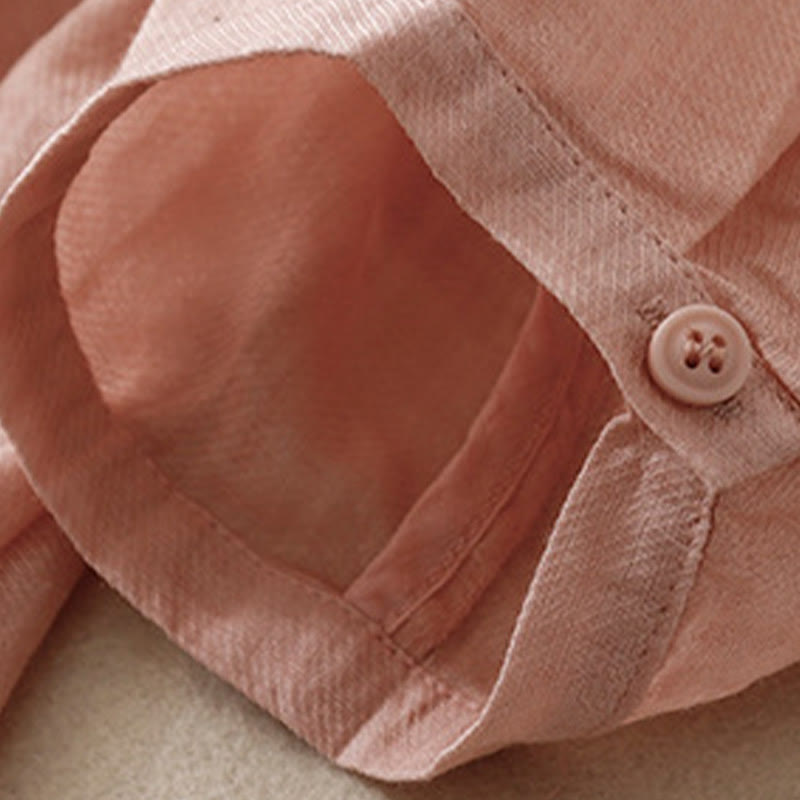 Chemise décontractée en coton et lin pour femme avec col montant et broderies de Buddha Stones