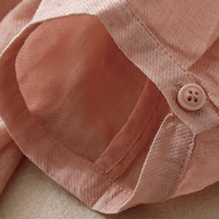 Chemise décontractée en coton et lin pour femme avec col montant et broderies de Buddha Stones