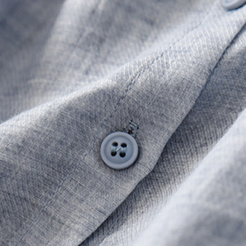 Chemise décontractée en coton et lin pour femme avec col montant et broderies de Buddha Stones
