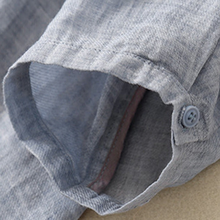 Chemise décontractée en coton et lin pour femme avec col montant et broderies de Buddha Stones