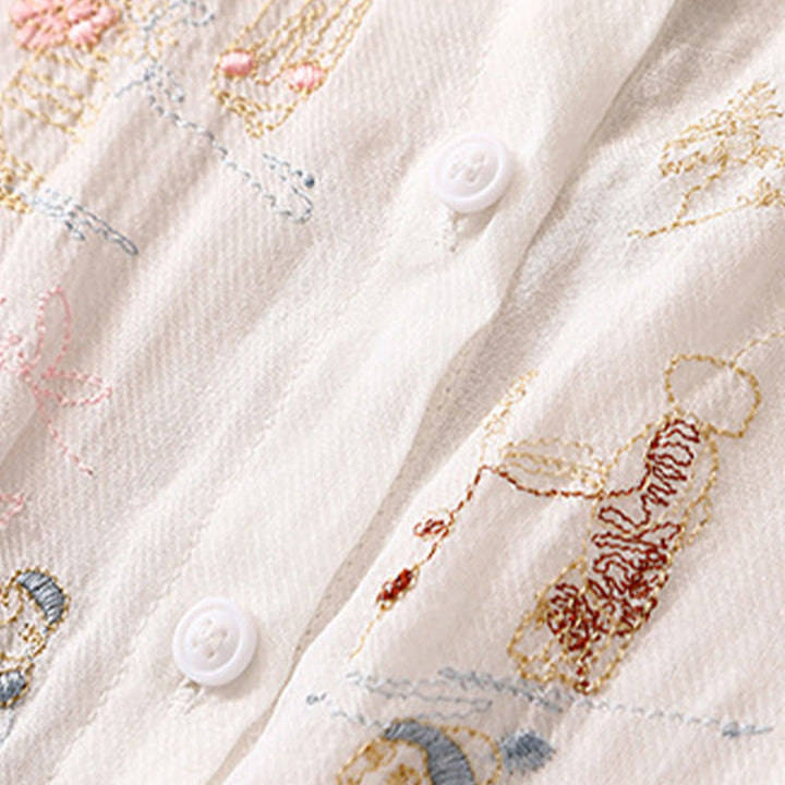 Chemise décontractée en coton et lin pour femme avec col montant et broderies de Buddha Stones