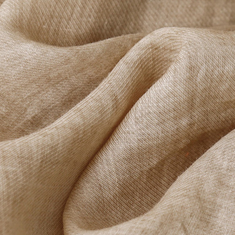 Chemise décontractée en coton et lin pour femme avec col montant et broderies de Buddha Stones
