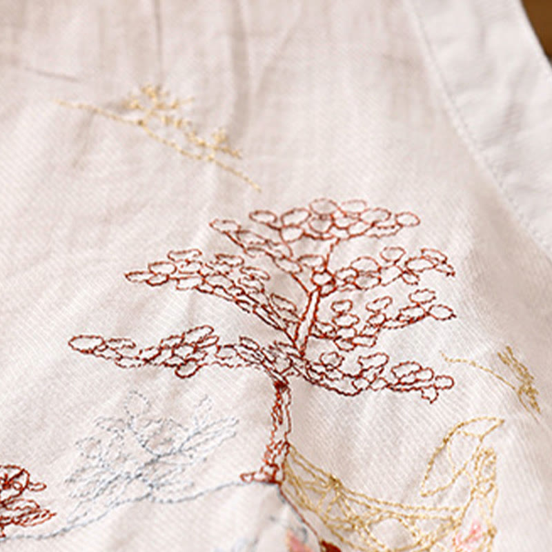 Chemise décontractée en coton et lin pour femme avec col montant et broderies de Buddha Stones