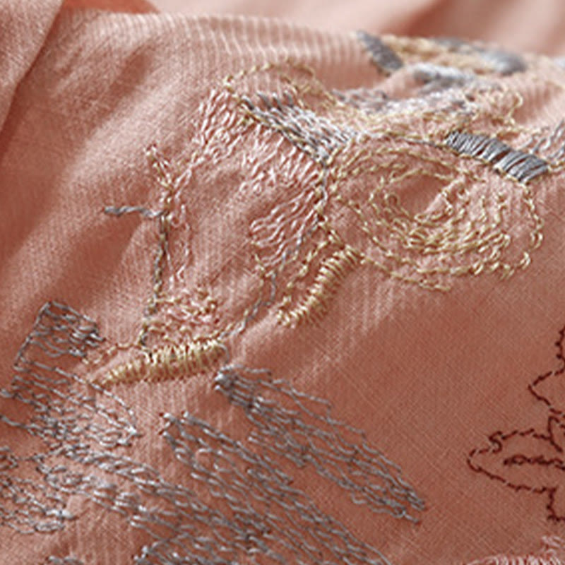 Chemise décontractée en coton et lin pour femme avec col montant et broderies de Buddha Stones