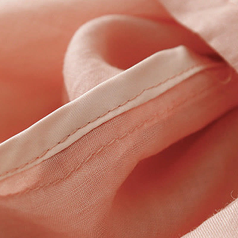 Chemise décontractée en coton et lin à manches mi-longues et col en V pour femme avec broderie de fleurs Buddha Stones