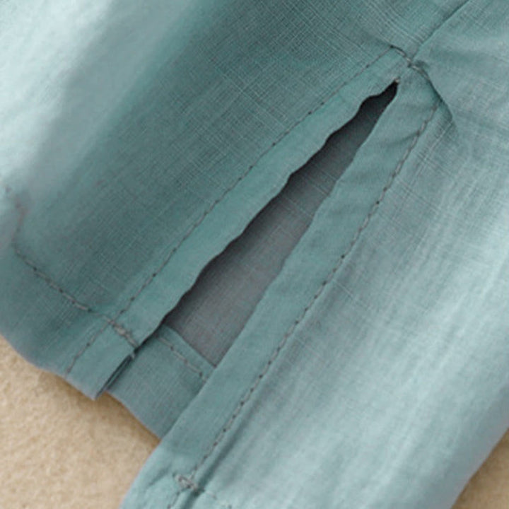 Chemise décontractée en coton et lin à manches mi-longues et col en V pour femme avec broderie de fleurs Buddha Stones - image 27