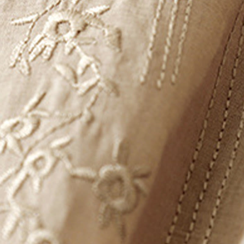 Chemise décontractée en coton et lin à manches mi-longues et col en V pour femme avec broderie de fleurs Buddha Stones - image 15