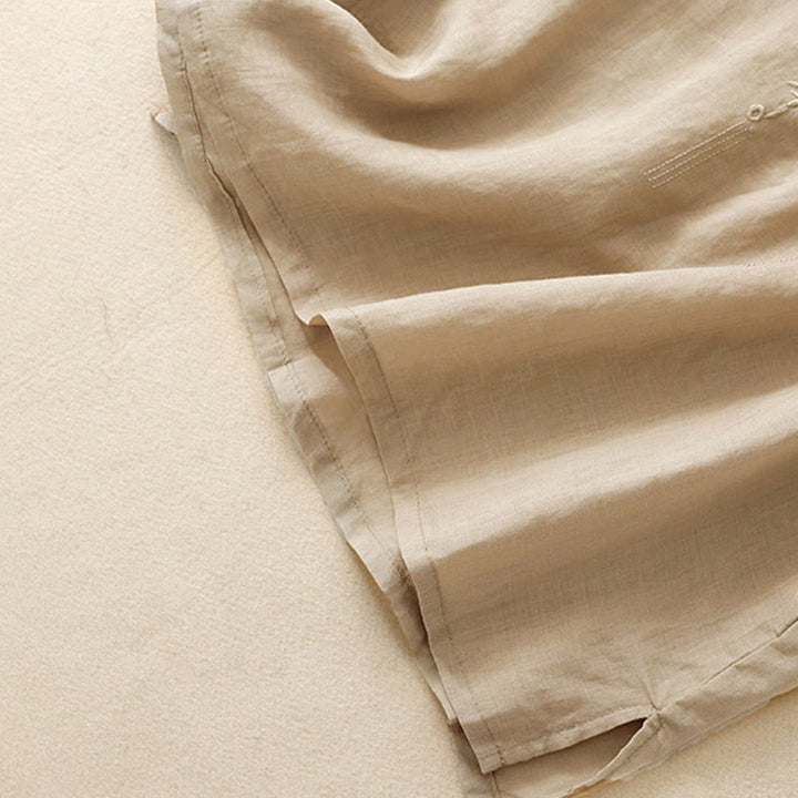 Chemise décontractée en coton et lin à manches mi-longues et col en V pour femme avec broderie de fleurs Buddha Stones