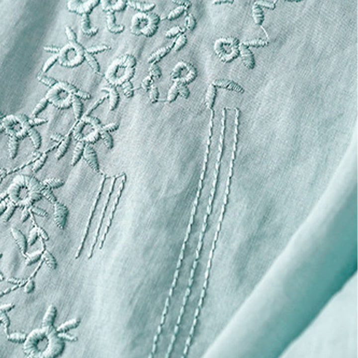 Chemise décontractée en coton et lin à manches mi-longues et col en V pour femme avec broderie de fleurs Buddha Stones - image 24