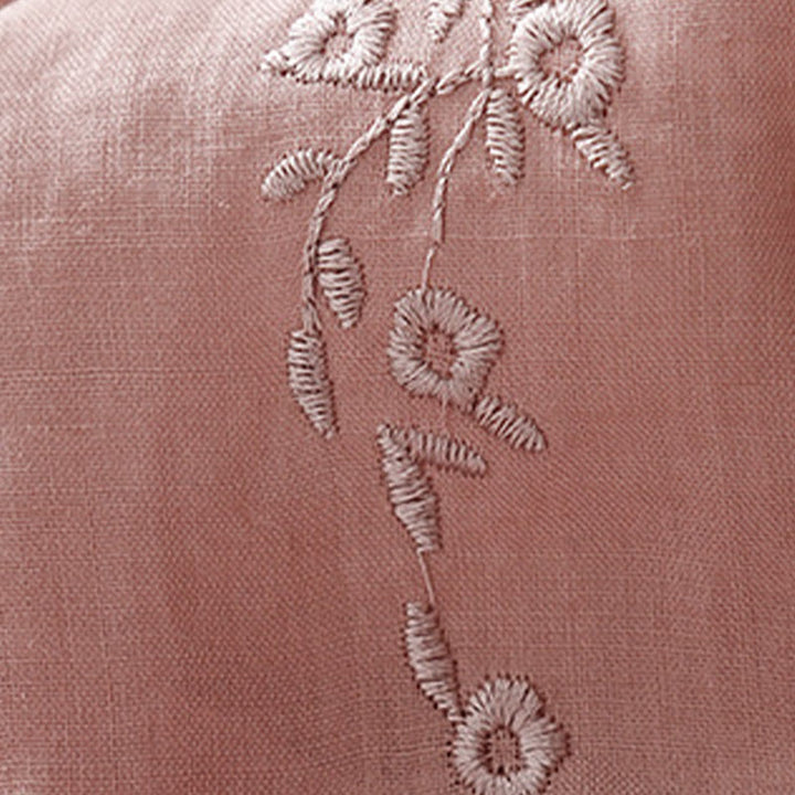 Chemise décontractée en coton et lin à manches mi-longues et col en V pour femme avec broderie de fleurs Buddha Stones