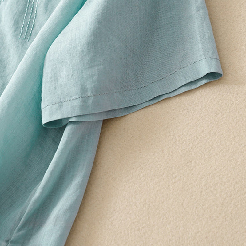 Chemise décontractée en coton et lin à manches mi-longues et col en V pour femme avec broderie de fleurs Buddha Stones - image 25