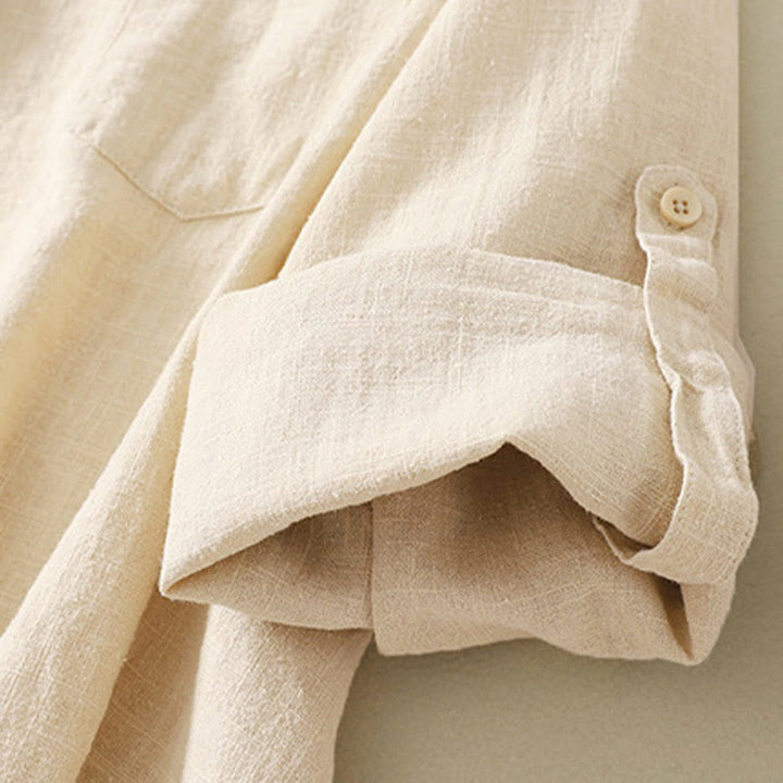 Chemise décontractée en coton et lin à manches longues et col montant pour femme Buddha Stones - image 11