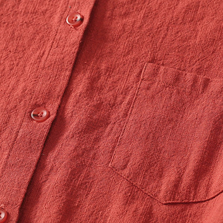 Chemise décontractée en coton et lin à manches longues et col montant pour femme Buddha Stones - image 3