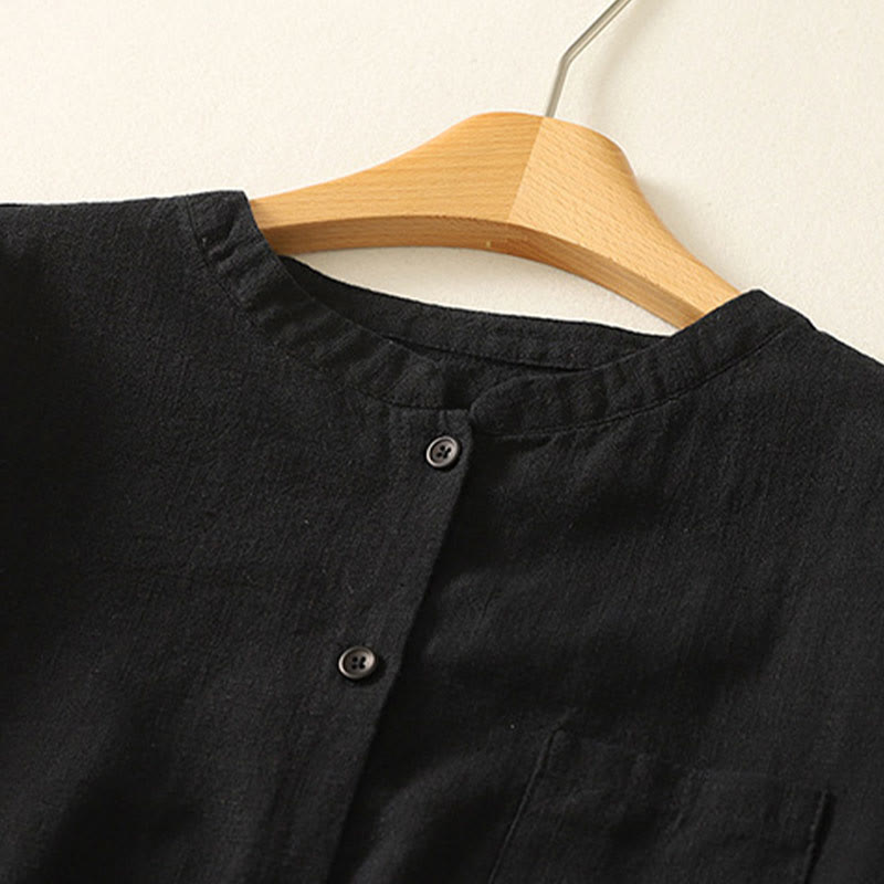 Chemise décontractée en coton et lin à manches longues et col montant pour femme Buddha Stones - image 14