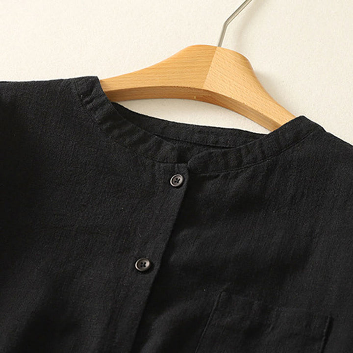 Chemise décontractée en coton et lin à manches longues et col montant pour femme Buddha Stones - image 14