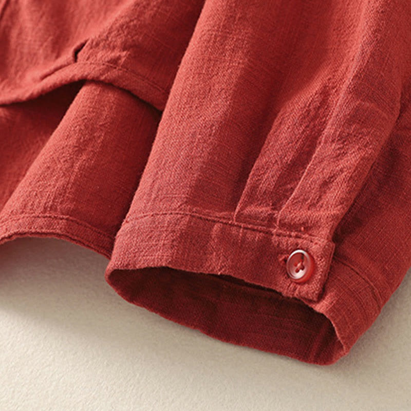 Chemise décontractée en coton et lin à manches longues et col montant pour femme Buddha Stones - image 2