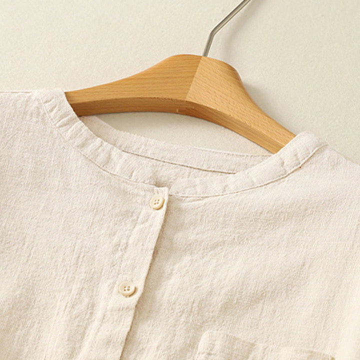 Chemise décontractée en coton et lin à manches longues et col montant pour femme Buddha Stones - image 6