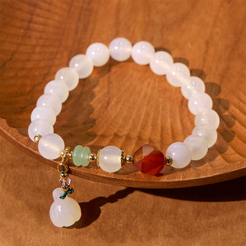 Bracelet porte-bonheur en agate blanche et agate rouge avec Buddha Stones
