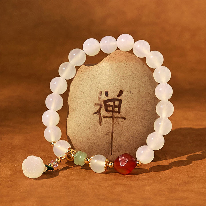 Bracelet porte-bonheur en agate blanche et agate rouge avec Buddha Stones