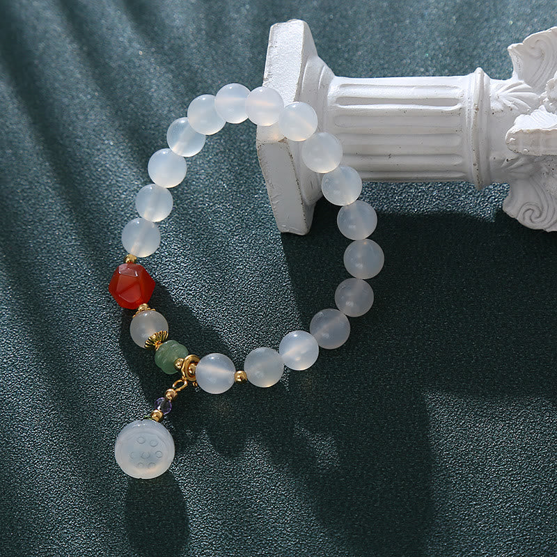 Bracelet porte-bonheur en agate blanche et agate rouge avec Buddha Stones
