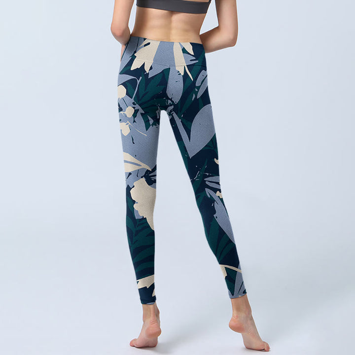 Leggings de sport à imprimé feuilles de plantes bleues Buddha Stones Pantalon de yoga pour femme - image 7