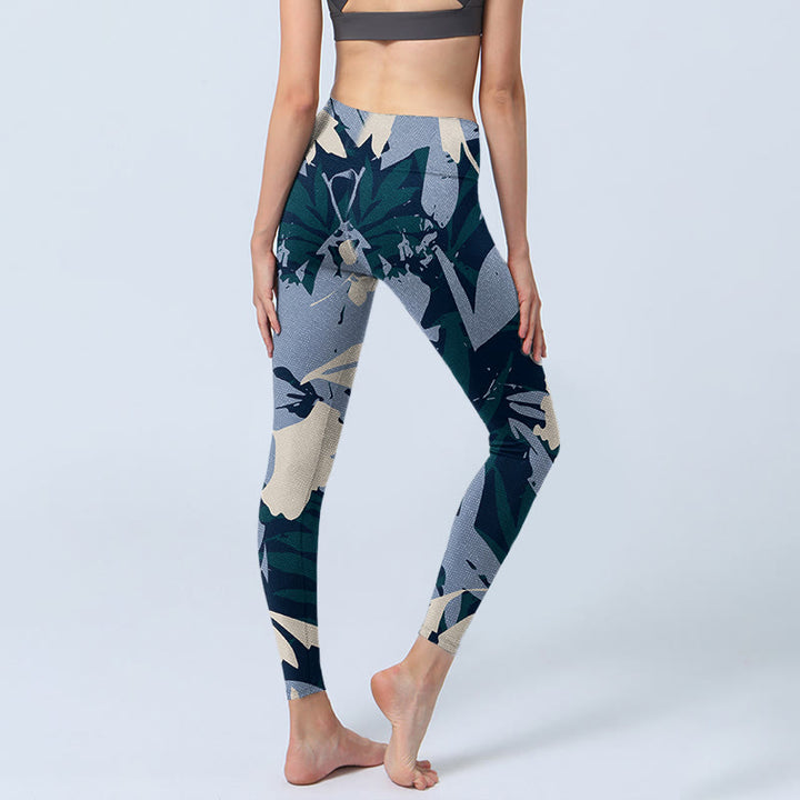 Leggings de sport à imprimé feuilles de plantes bleues Buddha Stones Pantalon de yoga pour femme - image 4