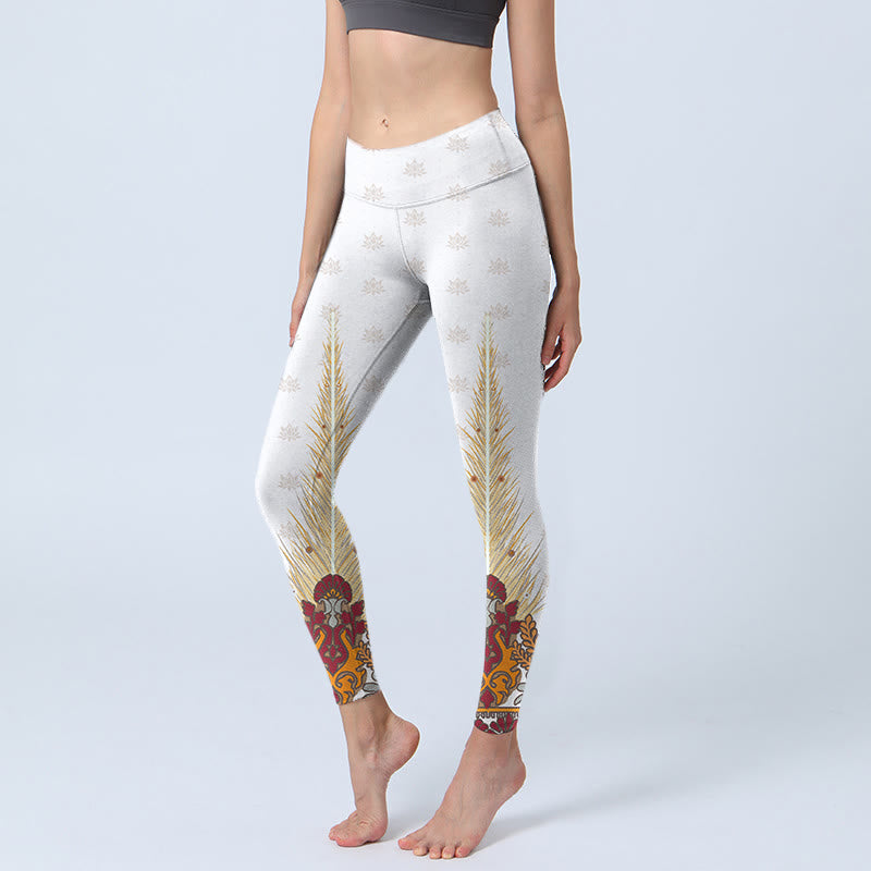 Leggings de sport à imprimé fleur de lotus abstrait blanc Buddha Stones Pantalon de yoga pour femme - Fumée blanche - US18，UK/AU22，EU50 (4XL) - image 1
