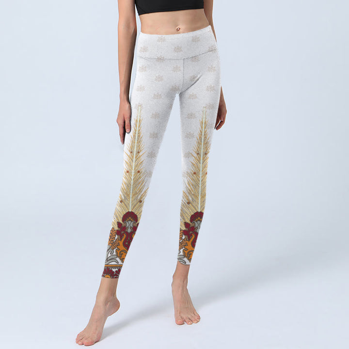 Leggings de sport à imprimé fleur de lotus abstrait blanc Buddha Stones Pantalon de yoga pour femme - image 5